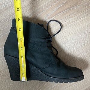 Suede lace-up oxford-style wedge heel booties with tread, Size 9 / EU 40